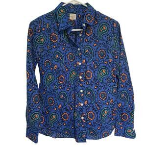 The Perfect Shirt by J.Crew Blue Paisley Long Sleeve Cotton Button Up Size XS